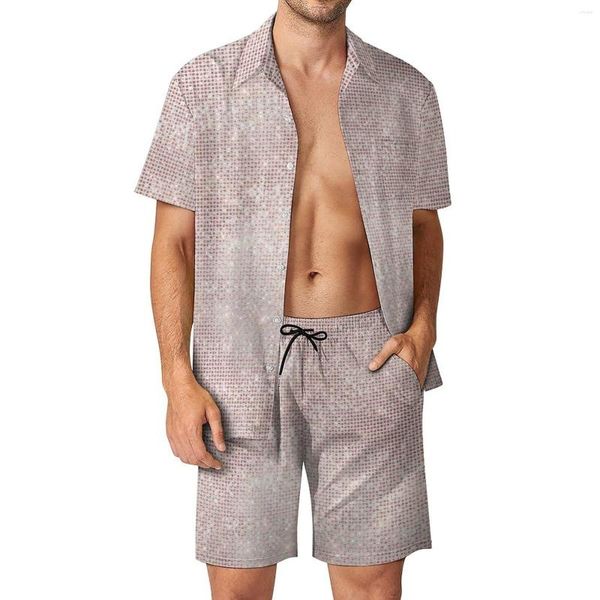 Survêtements pour hommes Pink Rose Metallic Print Hommes Ensembles Glitter Silver Brush Sparkly Casual Shorts Trending Beach Shirt Set Custom Plus Size Suit