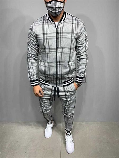 Survêtements pour hommes Plaid imprimé lâche costume couple vêtements mode survêtement gris survêtement complet noir rose délavé survêtement ensemble complet survêtement x0907