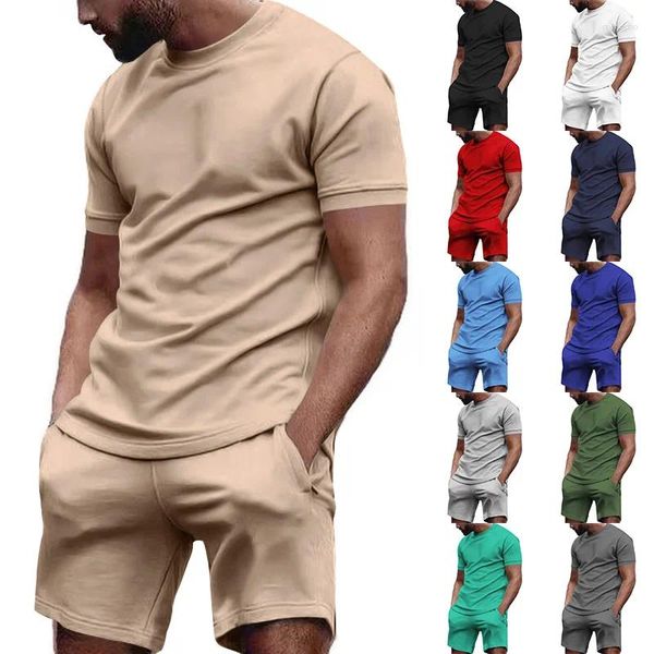 Chándales para hombres Conjuntos de pantalones cortos para hombre lisos Conjuntos cortos de verano Camiseta de color sólido y para hombres