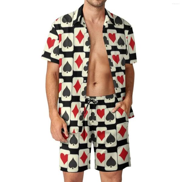 Chándales para hombres Jugando al póquer Conjuntos de camisas Impreso en 3D Hombres Camisas de manga corta de moda casual Pantalones cortos de playa de gran tamaño Trajes hawaianos Verano