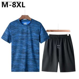 Survêtements pour hommes Plus Taille 7XL 8XL Hommes T-shirt d'été + Shorts Set Casual manches courtes Top Tee Shorts Soft Sportswear Hommes 2024 Q240314