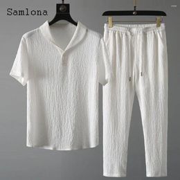 Les survêtements masculins et les ensembles de deux pièces décontractés en notation décontractés 2024 Europe Style Basic Tops et Pantalon plissé blanc