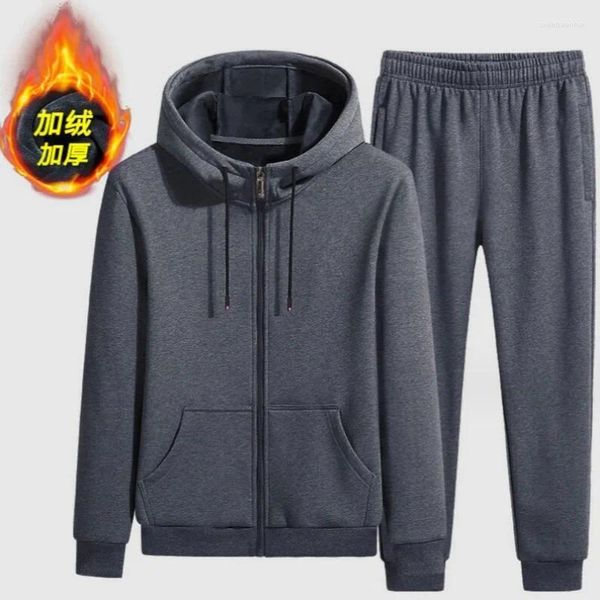 Hommes S Survêtements Survêtement En Peluche Agneau Cachemire Hiver Laine Sweat À Capuche Épais Chaud Sportswear Costume Mâle Deux Pièces Ensemble Ensembles Occasionnels