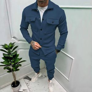 Survêtements pour hommes Veste de poche et pantalons Ensembles Automne Survêtement Coton Haute Qualité Solide Couleur Party Mode Pantalon Mâle 2 Pièces Costumes