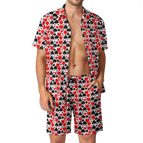 Chándales para hombres Cartas de póquer Conjuntos para hombres Corazones y espadas Conjunto de camisa casual retro Conjunto de manga corta Pantalones cortos Fitness de verano Traje al aire libre Grande