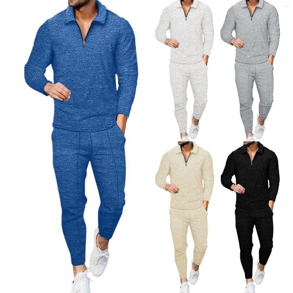 Chándal para hombre Camisa polo Camiseta con solapa de manga larga Traje de primavera y verano Jersey ajustado Estilo recto de negocios Pantalones de cintura media