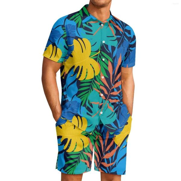 Survêtements pour hommes Polynésien Tribal Fidjien Totem Tatouage Fidji Imprime Confortable Hommes Sweat Costume Revers Feuille Chemise Short De Plage Casual 2Pièces