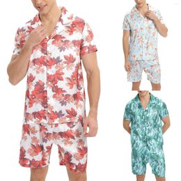 Ensemble de pyjamas imprimés pour hommes Shorts d'été à manches courtes Home Wear V-Neck Loungewear Color Matching Daily Nightwear