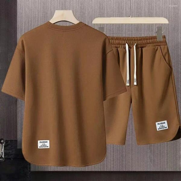 Survêtements pour hommes pull sweat-shirt short ensemble costume de jogging avec poches tenue décontractée d'été col rond t-shirt à manches courtes cordon de serrage