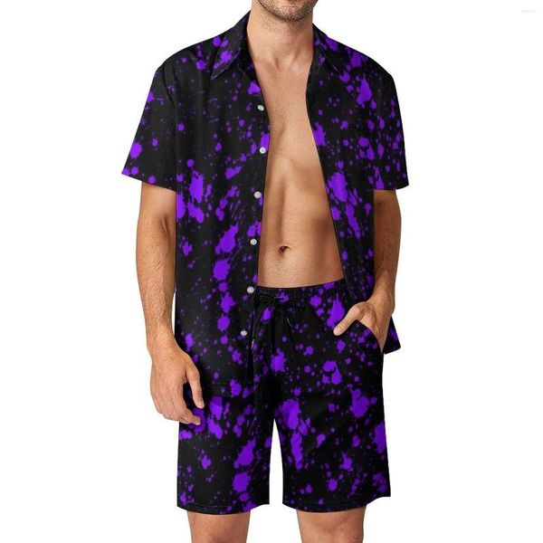 Survêtements pour hommes Purple Splash Hommes Ensembles Ensemble de chemises décontractées à imprimé d'art abstrait Streetwear Shorts de plage Summer Design Suit 2 Piece Clothing Plus
