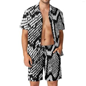 Chándales para hombre Python Black Snakeskin Vacation Men Sets Animal Print Casual Shirt Set Summer Graphic Shorts Two-piece Hawaii Suit Plus