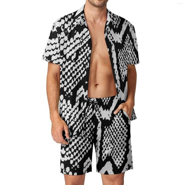 Survêtements pour hommes Python Noir Snakeskin Vacation Hommes Ensembles Animal Print Casual Shirt Set Summer Graphic Shorts Deux pièces Hawaii Suit Plus