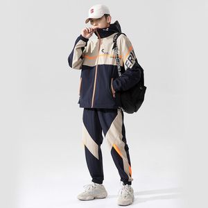 Chándales para hombres QIWN 2022 Traje deportivo urbano Primavera y otoño Combinación de colores casuales