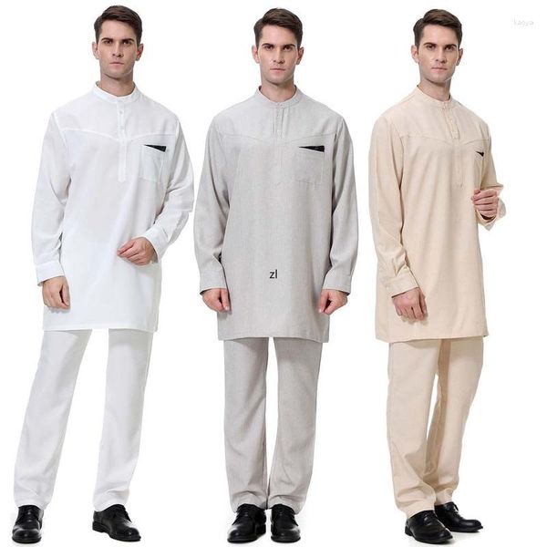 Survêtements pour hommes Ramadan Robe deux pièces ensemble couleur unie lâche costume décontracté moyen-orient musulman printemps été 2023 caftan marocain saoudien