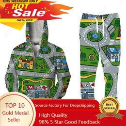 Survêtements pour hommes Real US Taille Toy Car City Map Chaud et confortable Zipper Up Hoody Jogger Ensembles