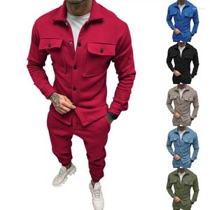 Survêtements pour hommes Rouge Bleu Automne Ensembles Trendy Veste en daim Pantalon 2 pièces Cargo Pocket Design Homme Costumes Casual Wear S-3XL
