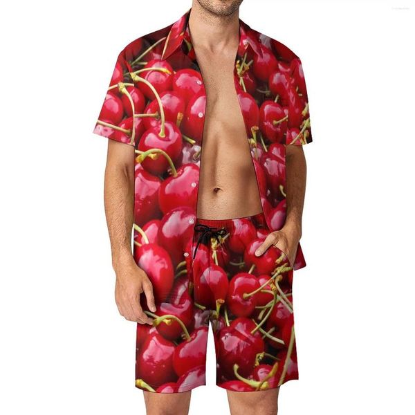 Suits-survains masculins Cherries Red Pleach Belk Men Set Fruits Fruits Casual Shirt Set Summer Graphic Shorts Two-on Deux pièces Retro Suit plus taille