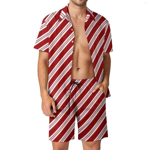 Survêtements pour hommes Red Line Hommes Ensembles Noël Candy Cane Stripes Vintage Casual Shirt Set Shorts graphiques à manches courtes Costume de vacances d'été