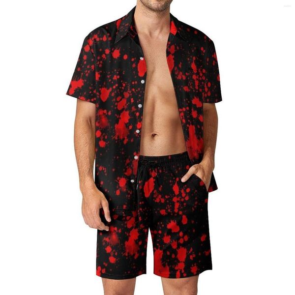 Survêtements pour hommes Red Paint Splash Ensembles pour hommes Art abstrait Shorts décontractés Beachwear Shirt Set Hawaii Graphic Suit Vêtements surdimensionnés à manches courtes