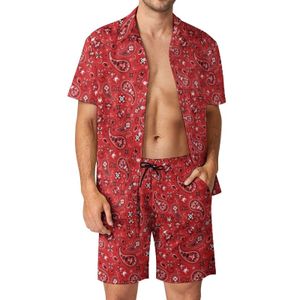 Tracksuits voor heren Red Paisley Print Beach Men Sets Vintage Floral Casual Shirt Set Zomer shorts 2 -delige nieuwigheid Pak Plus Size 2XL 3XL 230823