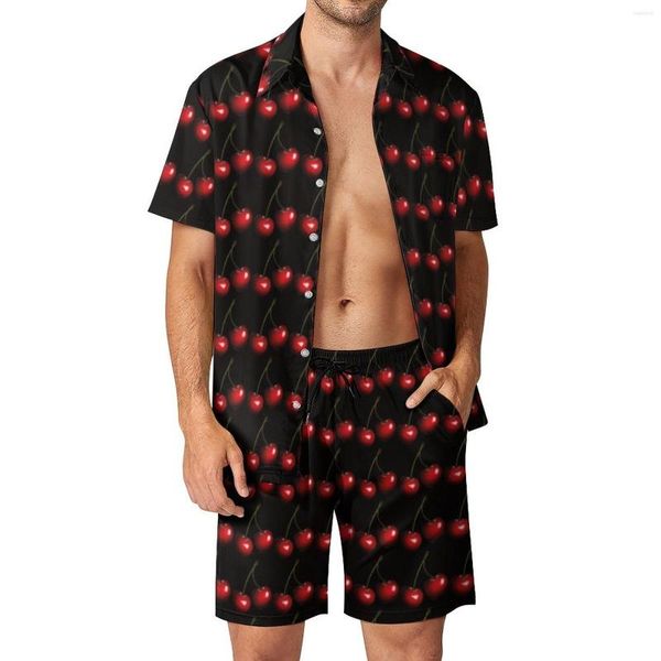 Suits-survains masculins Red Sweet Cherry Men Set Natural Fruit Casual Shorts Fitness Outdoor Shirt Set Suit à imprimé vintage Short-Sheeve Big Taille