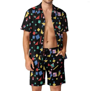 Survêtements pour hommes Rétro 80S Design Esthétique Hommes Ensembles Art Formes géométriques Shorts décontractés Chemise de plage Ensemble Hawaii Costume Vêtements surdimensionnés