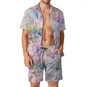 Heren Trainingspakken Retro Vlinder Heren Sets Bloemen Roos Vogels Casual Shirt Set Hawaiian Beachwear Shorts Design Pak Tweedelig Kleding Plus
