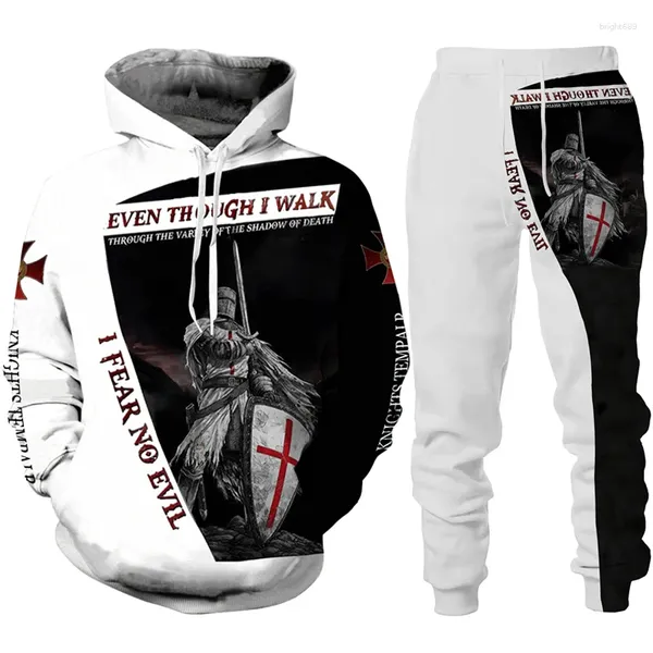 Survêtements pour hommes Retro Knight Templar Armor 3D Sweats à capuche imprimés / Pantalons / Costume Harajuku Jesus God Survêtement Sportswear Cool 2 pièces Ensemble de vêtements