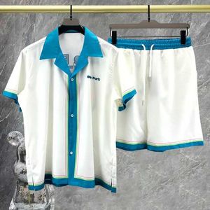 Trainingspakken voor heren Retropatroon Straatkleding Shirtset Flip-kraag Vergelijkingspatroon Bedrukt shirt met korte mouwen Heren casual set Heren J240305