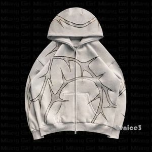 Survêtements pour hommes Strass Imprimer Full Zip Sweat à capuche Lâche Ensemble Hommes Mode Streetwear Y2K Gothique Hip Hop Sweatshirts Vêtements 2250