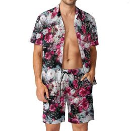 Sucts de survêtement masculins Hommes floraux Rose Sets Shorts décontractés roses et blancs de la mode d'été
