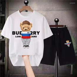 Fatos de treino masculinos Rússia Urso Conjuntos curtos de luxo Algodão puro Verão Camiseta de alta qualidade Shorts oversized bandeira branca unissex Streetwear masculino