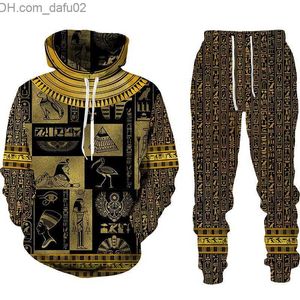 Survêtements pour hommes S-6XL Grand pantalon à capuche imprimé égyptien 3D pour hommes Ensemble de vêtements de sport pour hommes d'hiver et d'automne Z230724