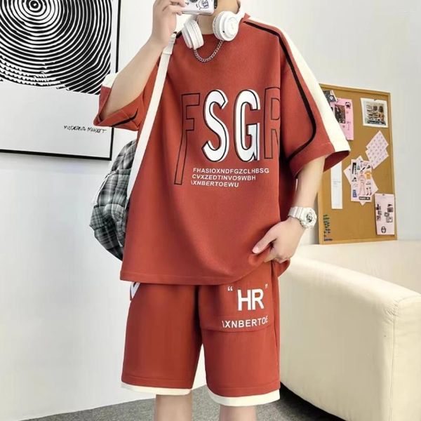 Parcours masculin S-6xl Summer Red Tracksuit Set Suit Casual Sports Costume T-shirts Breft High Street Vêtements High Street Vêtements