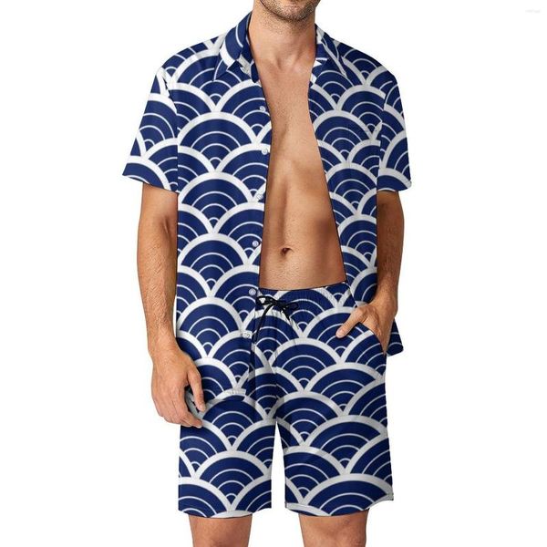 Survêtements pour hommes Seigaiha Print Hommes Ensembles Vintage Blue Wave Casual Shorts Beachwear Shirt Set Summer Hawaii Suit À Manches Courtes Oversize