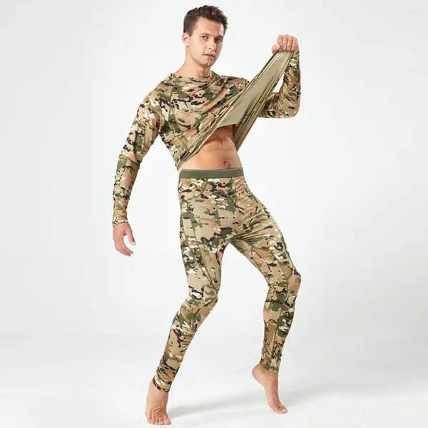 Chándales para hombres que venden ropa interior térmica de lana de otoño e invierno al aire libre Conjunto de deportes de camuflaje ruso