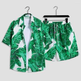 Survêtements pour hommes Ensemble de vacances à la plage hawaïenne pour la taille à la mode de taille en liberté à manches courtes à manches décontractées
