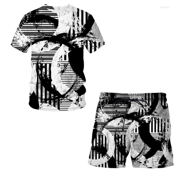 Ensembles de survêtements pour hommes Vêtements Hip Hop Streetwear Tenue d'été T-shirt et pantalon Deux pièces Noir Blanc Art Graffiti Impression 3D Vêtements