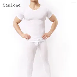 Suisses de survêtement masculines Lingerie sexy tenues de deux pièces 2024 Casqueur érotique à manches courtes et pantalon jockstrap blanc masculin