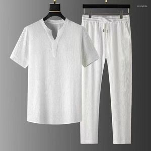 Survêtements pour hommes (Pantalon de chemise) 2023 Mode d'été Hommes Chemise Chemises à poitrine Hommes de haute qualité Deux pièces Taille M-4XL Survêtement
