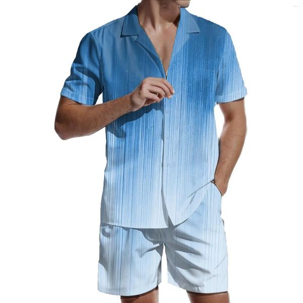 Chándales para hombre, camisas, estampado de rayas simples, tendencia, ropa de vacaciones, pantalón corto informal, manga alta, ropa diaria superior