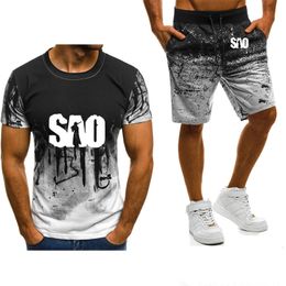 Tracksuits voor heren korte mouw Sao Sword Art Online Gedrukte lente herfst gradiënt hoge kwaliteit katoenen casual t shirt broek pak 2pcs 230228