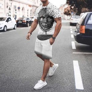 Chándal para hombre, pantalones cortos, traje de seguimiento de tela ultrafina, nueva camiseta de verano para hombre, conjunto de 2 piezas, impresión 3D, cómodo y fresco P230605