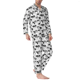 Survêtements pour hommes Ensemble de pyjama à manches longues Husky sibérien avec pantalon en flanelle de coton et manches longues