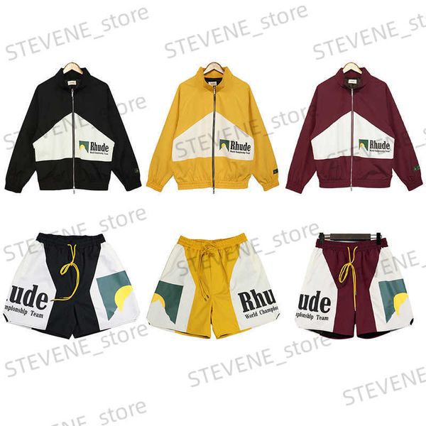 Survêtements pour hommes Simple et à la mode Sports Contraste Couleur Casual Rhude Manteau Shorts Costume Street Trendy Zipper T230406