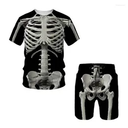 Tracksuits voor heren skelet schedel 3D print heren t-shirt/shorts/pak coole korte mouw retro stijl streetwear tweedelige set zomer