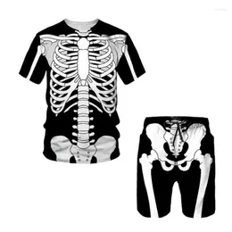 Heren Trainingspakken Skeletschedel 3D Print Zomer Heren Sets 2pc Trainingspak T-shirt met korte mouwen en strandshorts Tweedelige set Casual