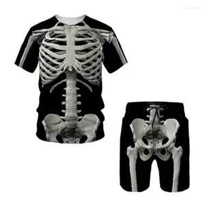 Survêtements pour hommes Skeleton Skull 3D Imprimer T-shirt / short / costume cool à manches courtes style rétro streetwear deux pièces ensemble été