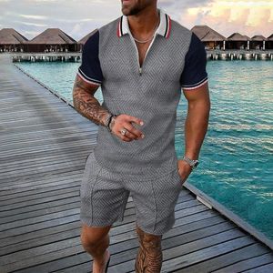 Chándales para hombres Trajes formales ajustados Conjuntos de camisa y pantalones cortos casuales de manga corta para hombres Trajes de verano de dos piezas Conjunto de chándal con cremallera Chaqueta para hombres