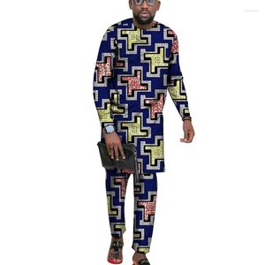 Costumes pour hommes Slim Fit Chemise nigériane Hommes Hauts à manches longues Pantalons à taille élastique Pantalons masculins Ensembles de mariés de mariage africains